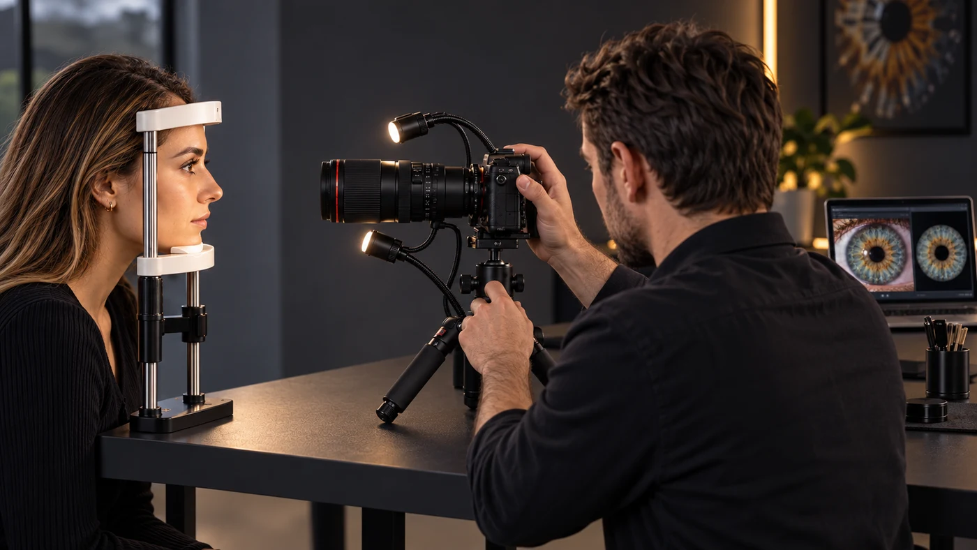 Compact setup for professional iris photography