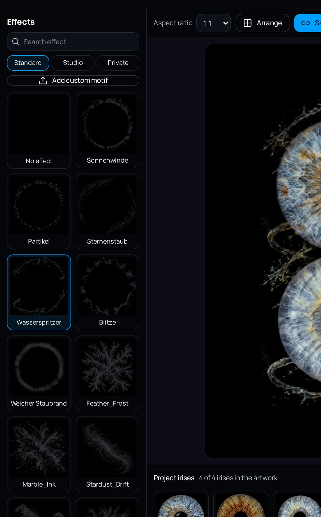 Effect library in the Art Style Editor with selectable motifs
