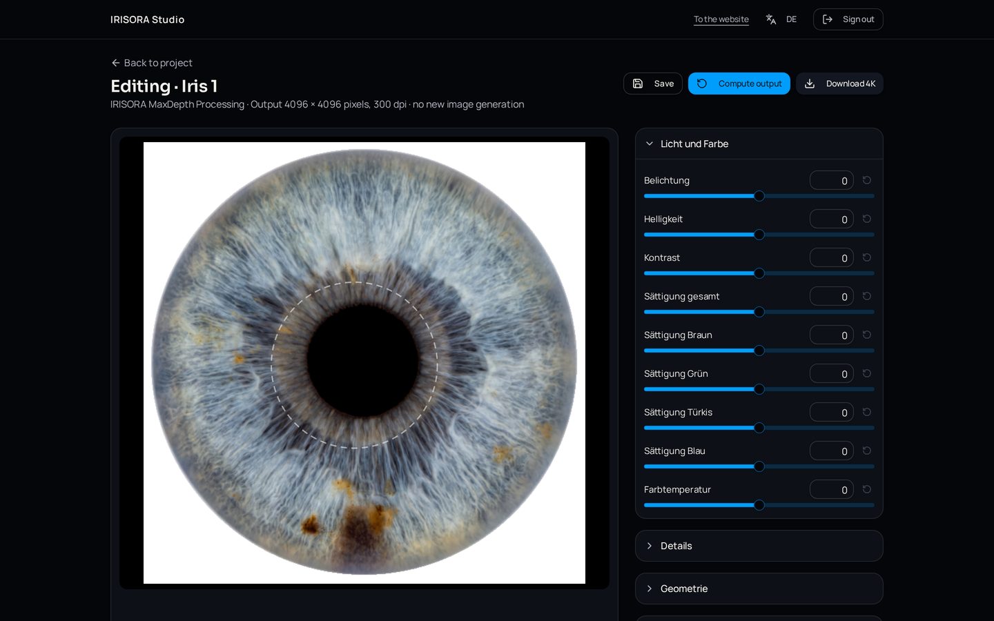 IRISORA Studio: non-generative editor with light, colour and geometry controls