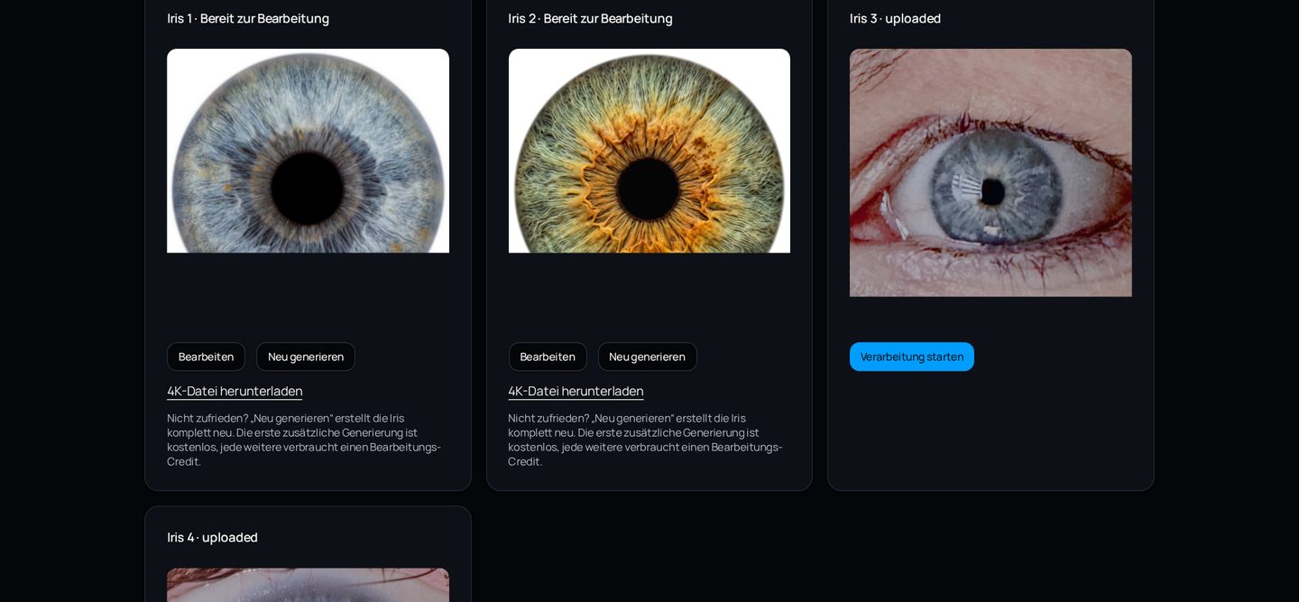 IRISORA Studio: verarbeitete Iriden mit Editor- und Download-Funktionen