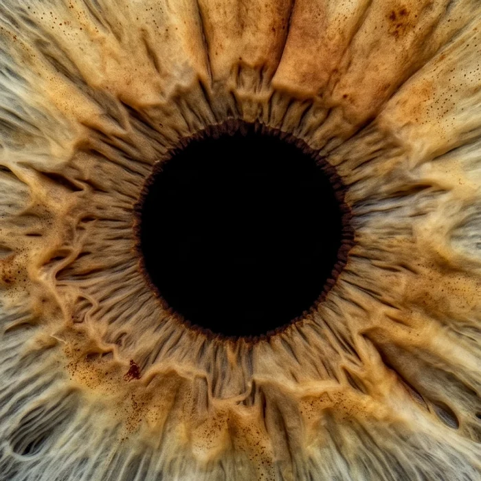 Detail crop: soft transition from the pupil into the iris fibres